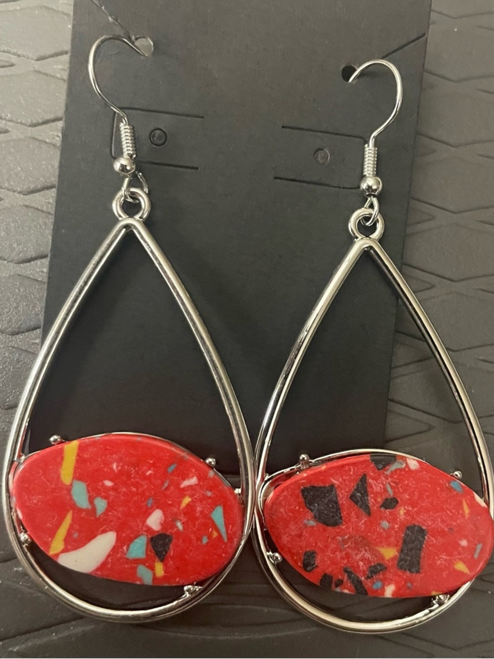 Bold Red Teardrop Resin Statement Earrings